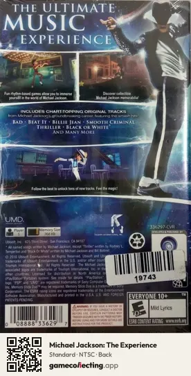 Michael Jackson: The Experience PlayStation Portable, NTSC box back
