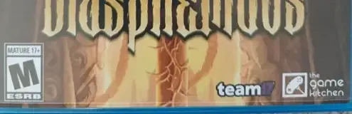 Blasphemous, the ESRB box on its front