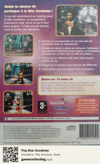Pop Star Academy PlayStation 2, France box back