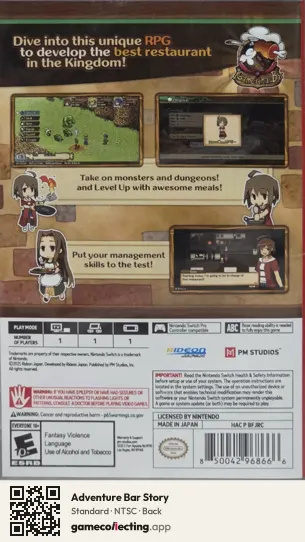 Adventure Bar Story Nintendo Switch, NTSC box back
