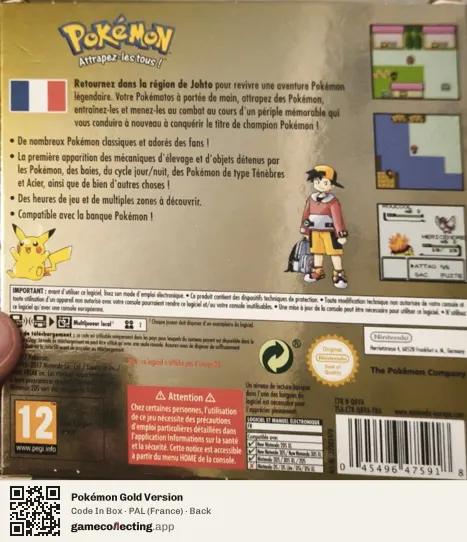 Pokémon Gold Version Nintendo 3DS, France box back