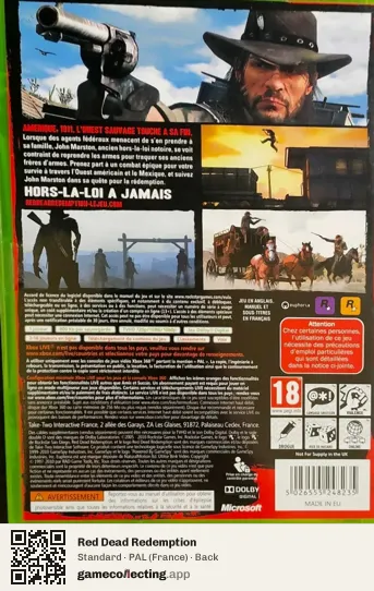 Red Dead Redemption Xbox 360, France box back