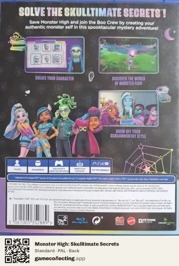 Monster High: Skulltimate Secrets PlayStation 4, PAL box back