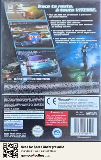 Need for Speed Underground 2 Nintendo GameCube, France box back