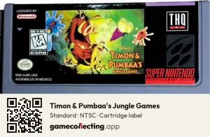 Timon & Pumbaa's Jungle Games Super Nintendo Entertainment System, NTSC cartridge label