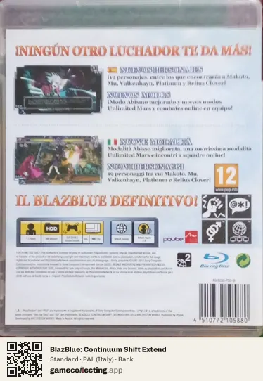 BlazBlue: Continuum Shift Extend PlayStation 3, Italy box back