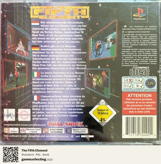 The Fifth Element PlayStation, PAL box back