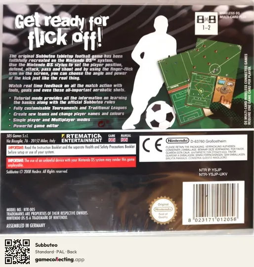 Subbuteo Nintendo DS, PAL box back