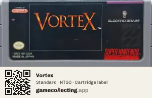 Vortex Super Nintendo Entertainment System, NTSC cartridge label