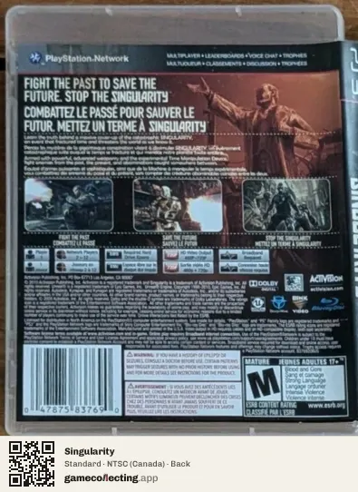 Singularity PlayStation 3, Canada box back