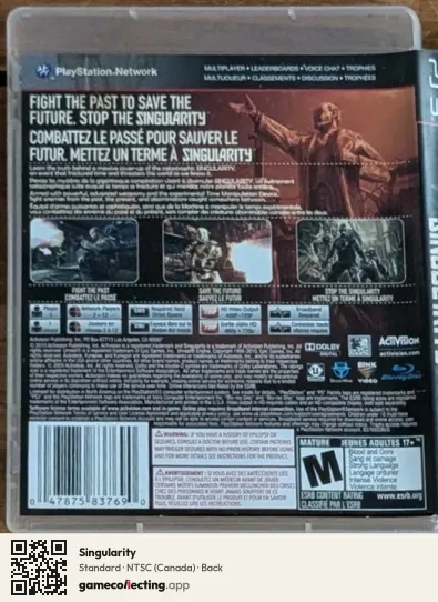 Singularity PlayStation 3, Canada box back