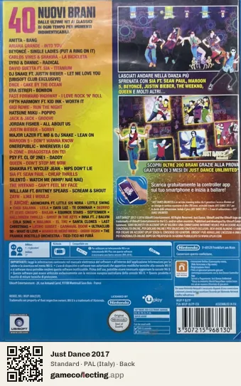 Just Dance 2017 Nintendo Wii U, Italy box back