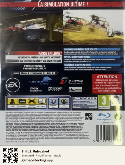 Shift 2: Unleashed PlayStation 3, France box back