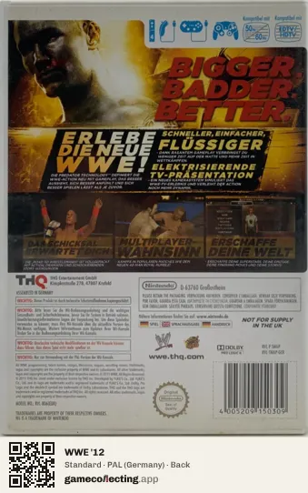 WWE '12 Nintendo Wii, Germany box back