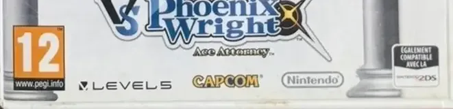 Professor Layton vs. Phoenix Wright: Ace Attorney, the PEGI square on its front