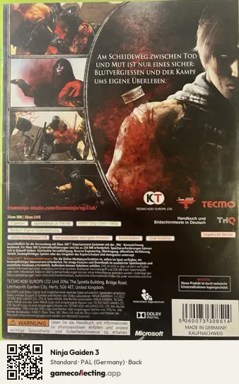 Ninja Gaiden 3 Xbox 360, Germany box back