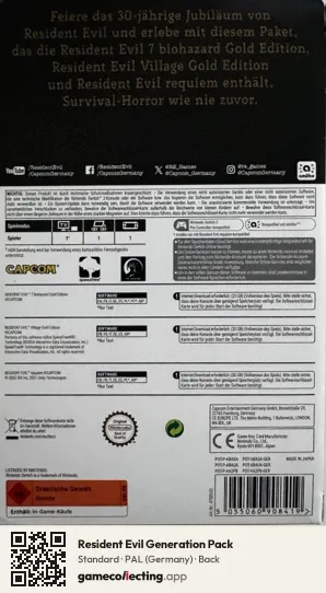 Resident Evil Generation Pack Nintendo Switch 2, Germany box back