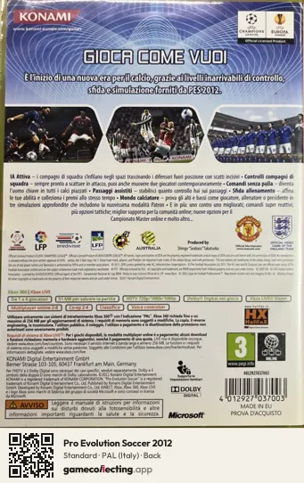 Pro Evolution Soccer 2012 Xbox 360, Italy box back