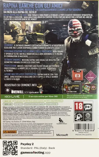 Payday 2 Xbox 360, Italy box back