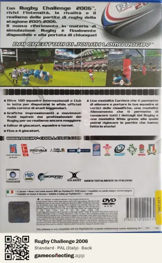 Rugby Challenge 2006 PlayStation 2, Italy box back