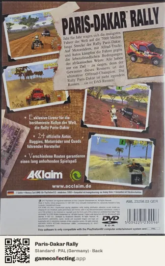 Paris-Dakar Rally PlayStation 2, Germany box back