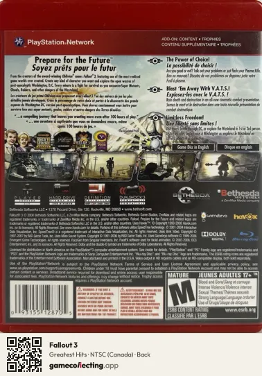 Fallout 3 PlayStation 3, Canada box back