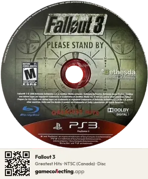 Fallout 3 PlayStation 3, NTSC disc