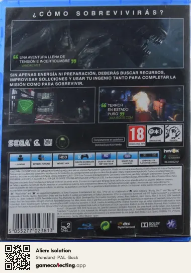 Alien: Isolation PlayStation 4, PAL box back