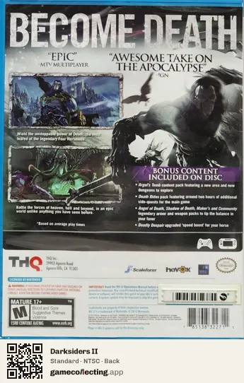 Darksiders II Nintendo Wii U, NTSC box back