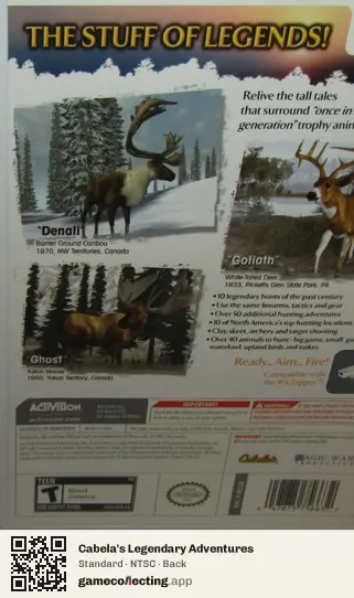 Cabela's Legendary Adventures Nintendo Wii, NTSC box back