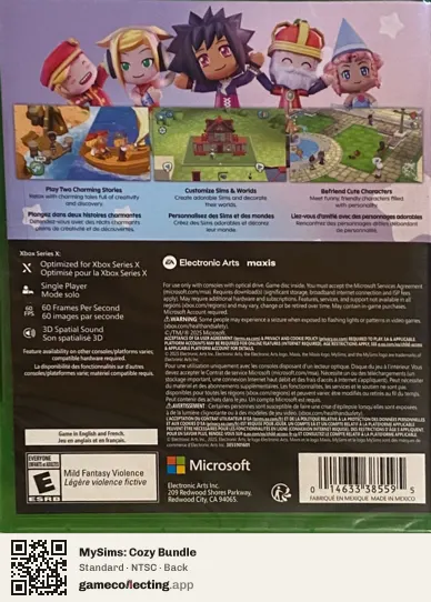 MySims: Cozy Bundle Xbox Series X, NTSC box back