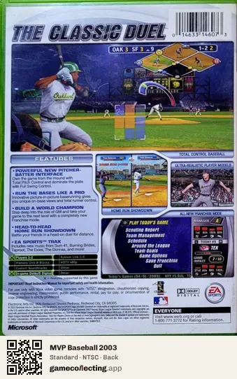 MVP Baseball 2003 Xbox, NTSC box back