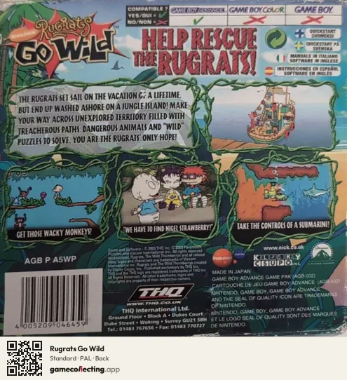 Rugrats Go Wild Game Boy Advance, PAL box back