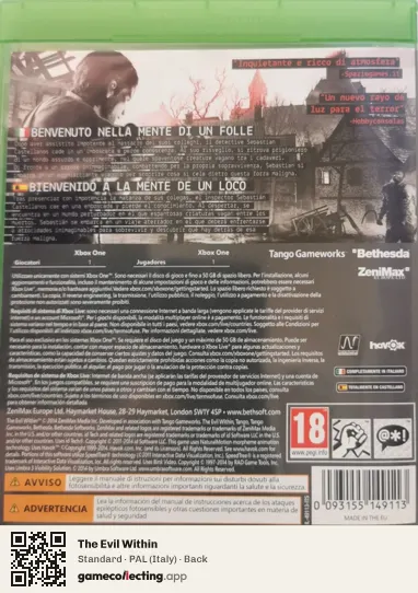The Evil Within Xbox One, Italy box back