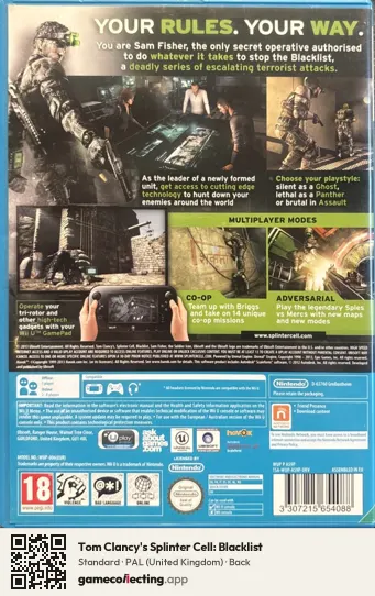 Tom Clancy's Splinter Cell: Blacklist Nintendo Wii U, United Kingdom box back