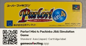 Parlor! Mini 4: Pachinko Jikki Simulation Game Super Nintendo Entertainment System, Asia cartridge label