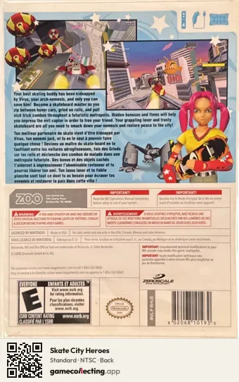 Skate City Heroes Nintendo Wii, NTSC box back