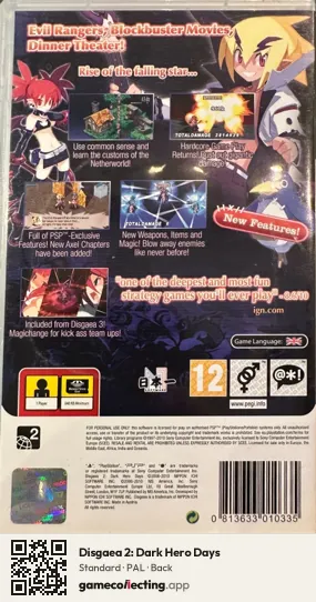 Disgaea 2: Dark Hero Days PlayStation Portable, PAL box back