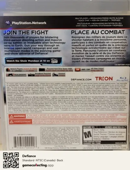 Defiance PlayStation 3, Canada box back