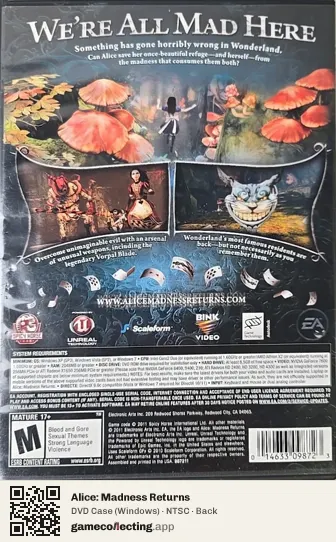 Alice: Madness Returns Computer, NTSC box back