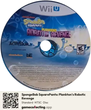 SpongeBob SquarePants: Plankton's Robotic Revenge Nintendo Wii U, NTSC disc