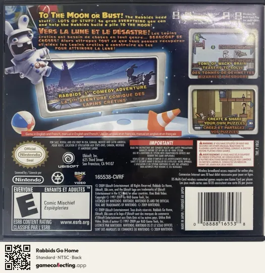 Rabbids Go Home Nintendo DS, NTSC box back