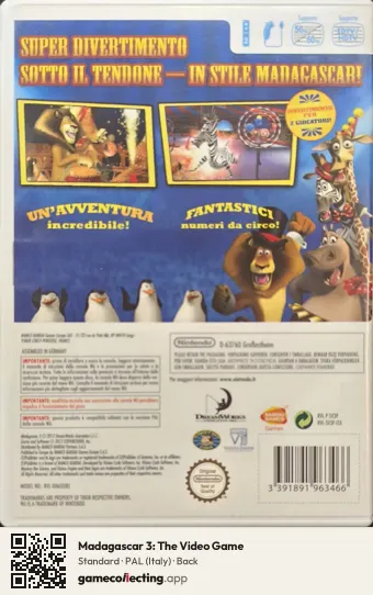 Madagascar 3: The Video Game Nintendo Wii, Italy box back