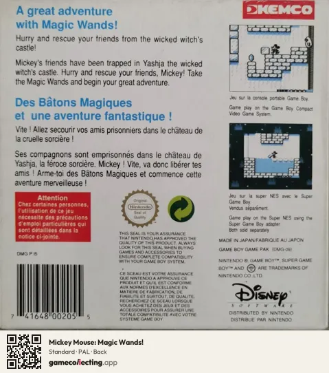 Mickey Mouse: Magic Wands! Game Boy, PAL box back