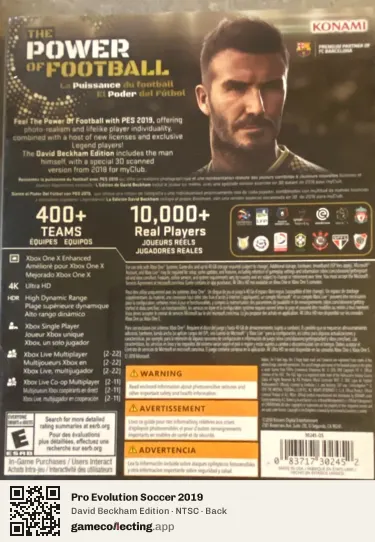 Pro Evolution Soccer 2019 Xbox One, NTSC box back