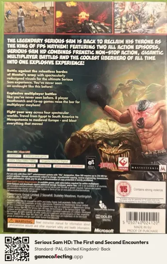 Serious Sam HD: The First and Second Encounters Xbox 360, United Kingdom box back