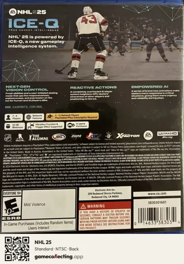 NHL 25 PlayStation 5, NTSC box back