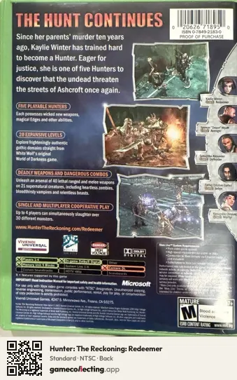 Hunter: The Reckoning: Redeemer Xbox, NTSC box back