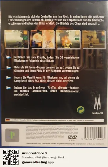 Armored Core 3 PlayStation 2, Germany box back