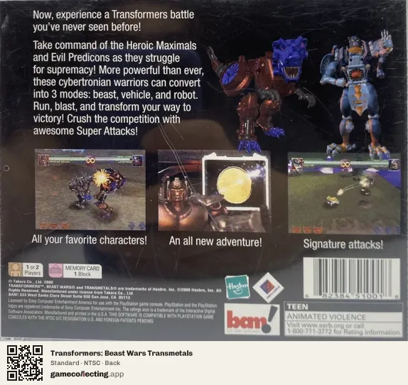 Transformers: Beast Wars Transmetals PlayStation, NTSC box back